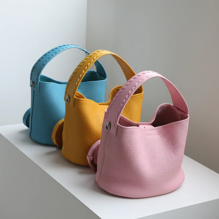 2026 New Genuine Leather Women's Handbags Bucket Bags Casual Fashionable Cowhide Top Quality Ladies Bags