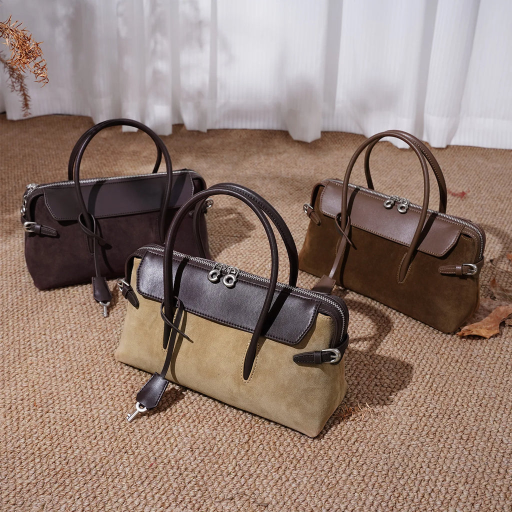 2026 New Genuine Leather Women's Handbags Crossbody Bags Retro Nubuck Cowhide Ladies Bags Suede Bags OEM ODM
