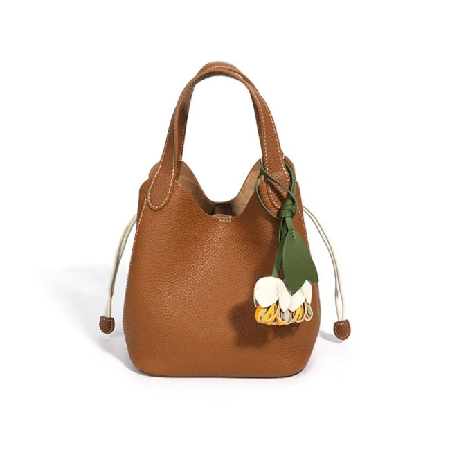 2026 New Genuine Leather Women's Handbags Casual Fashion Women's Shoulder Bags Crossbody Bags Lychee Grain Cowhide Bucket Bags