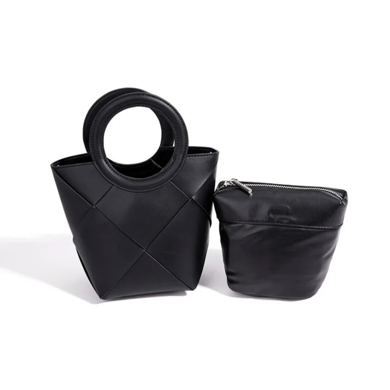 2026 New Genuine Leather Women's Handbags Crossbody Bags High Quality Cowhide Hand Woven Bags Fashion Bucket Bags for Women