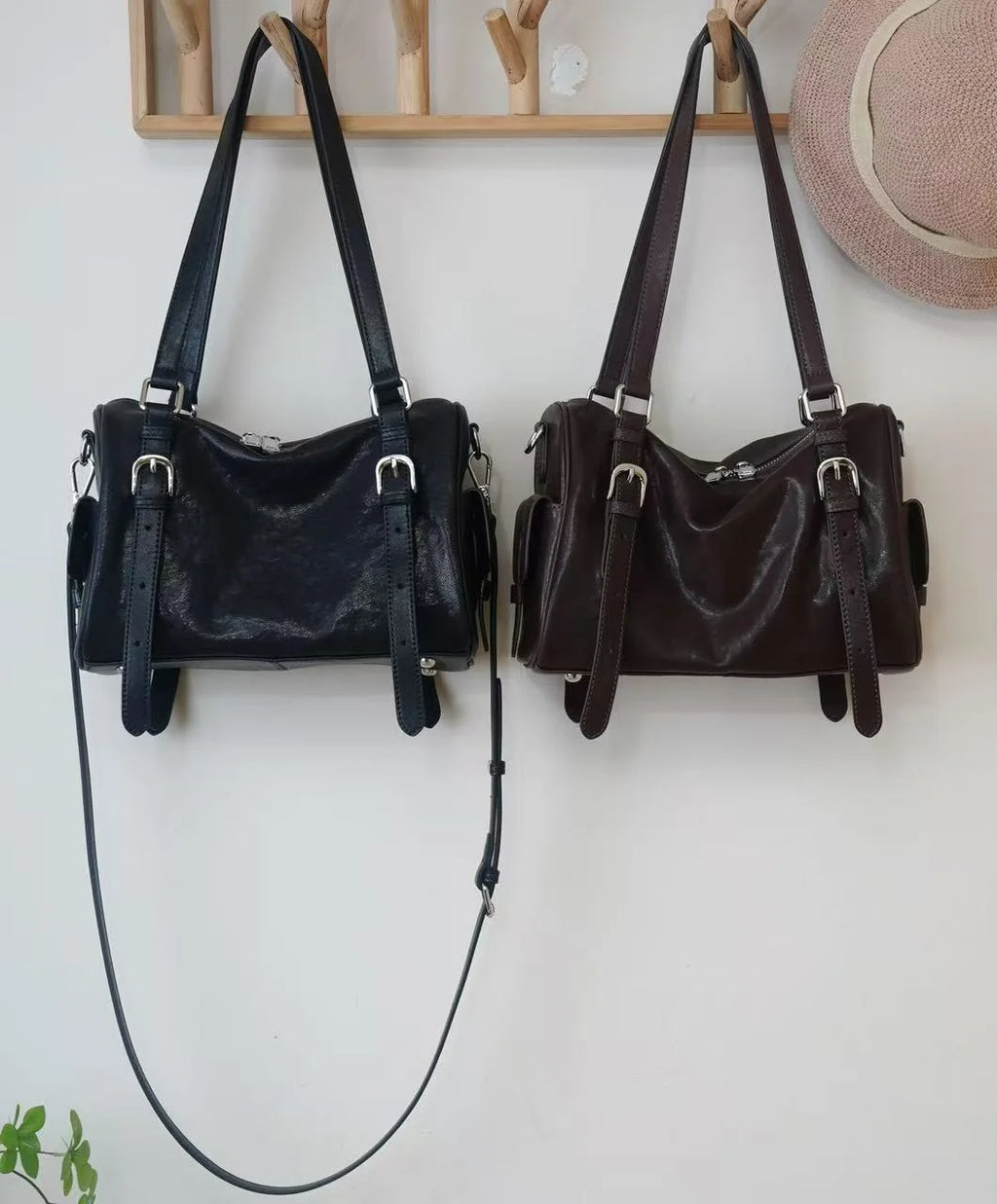 2026 New Genuine Leather Women's Handbags Boston Bags Retro Vegetable Tanned Cowhide Ladies Shoulder Bags Crossbody Bags