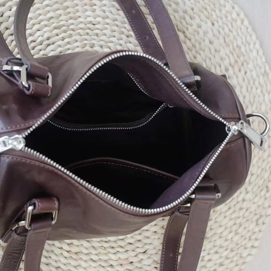 2026 New Genuine Leather Women's Handbags Boston Bags Retro Vegetable Tanned Cowhide Ladies Shoulder Bags Crossbody Bags