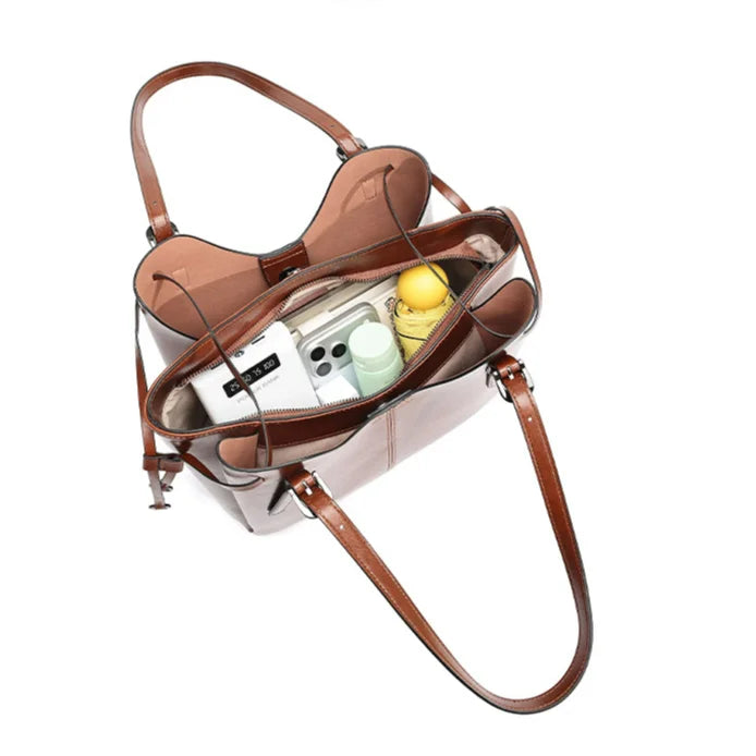 2026 New Genuine Leather Women's Shoulder Bags Tote Bags Retro Style Oil Wax Cowhide Handbags for Women