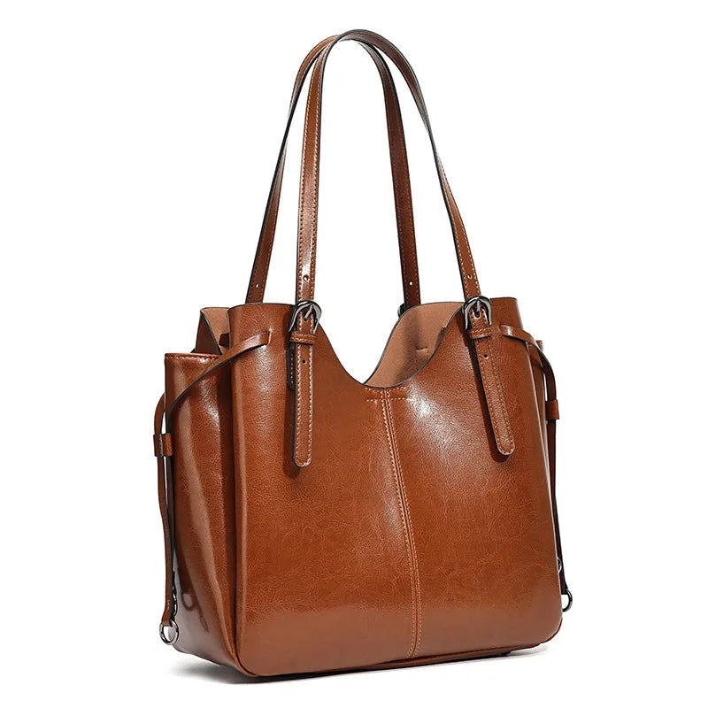 2026 New Genuine Leather Women's Shoulder Bags Tote Bags Retro Style Oil Wax Cowhide Handbags for Women