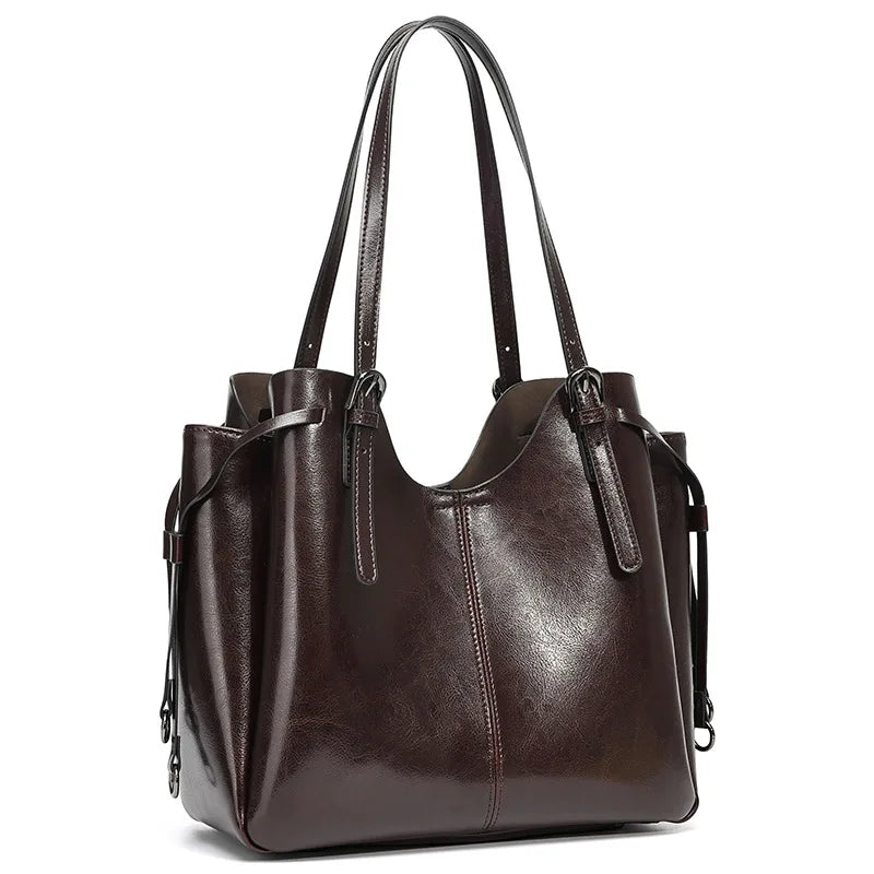 2026 New Genuine Leather Women's Shoulder Bags Tote Bags Retro Style Oil Wax Cowhide Handbags for Women
