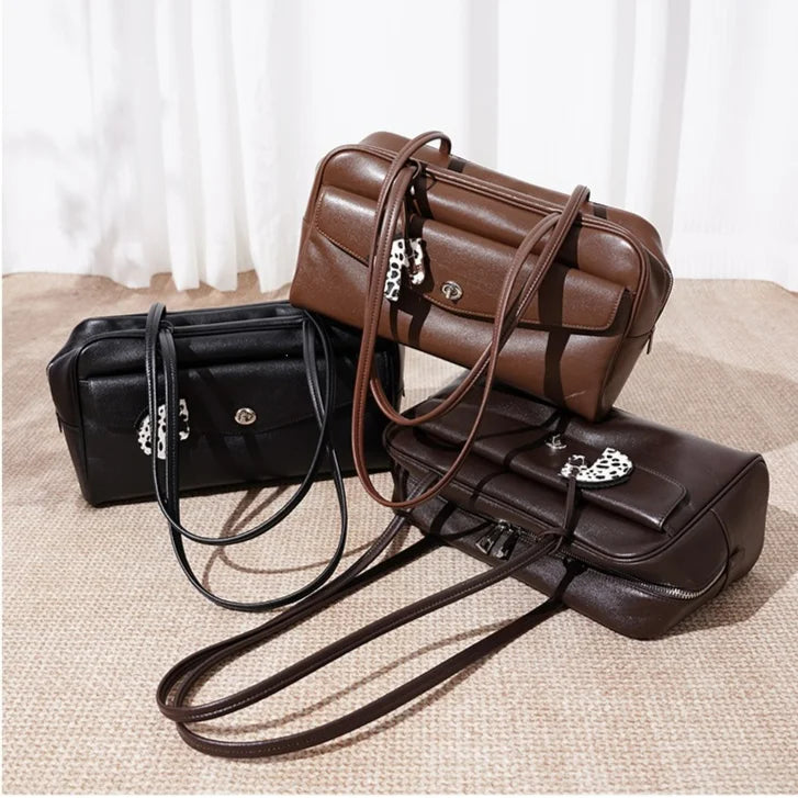 2026 New Genuine Leather Women's Shoulder Bags Boston Bags Design Simple Fashion Cowhide High Quality Ladies Bags