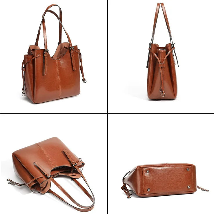 2026 New Genuine Leather Women's Shoulder Bags Tote Bags Retro Style Oil Wax Cowhide Handbags for Women