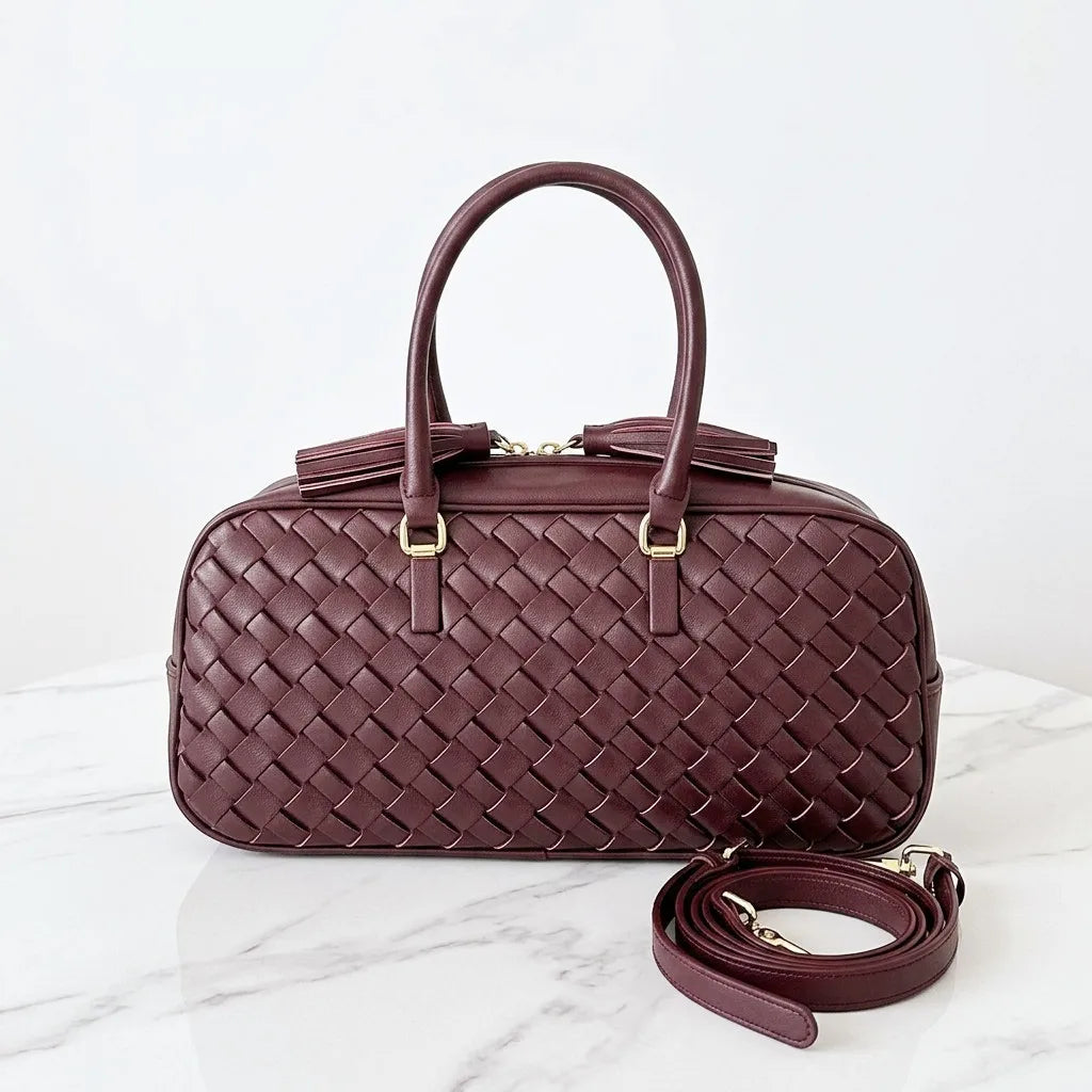 2026 New Genuine Leather Woven Bags High Quality Cowhide Handwoven Women's Handbags Crossbody Bags Boston Bags