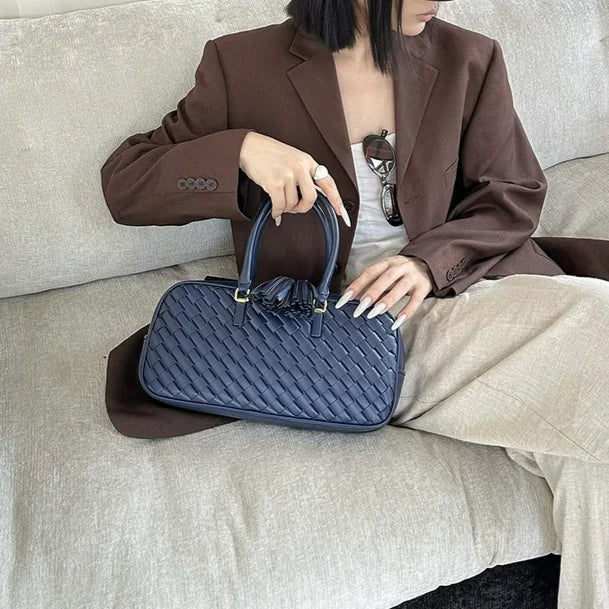 2026 New Genuine Leather Woven Bags High Quality Cowhide Handwoven Women's Handbags Crossbody Bags Boston Bags