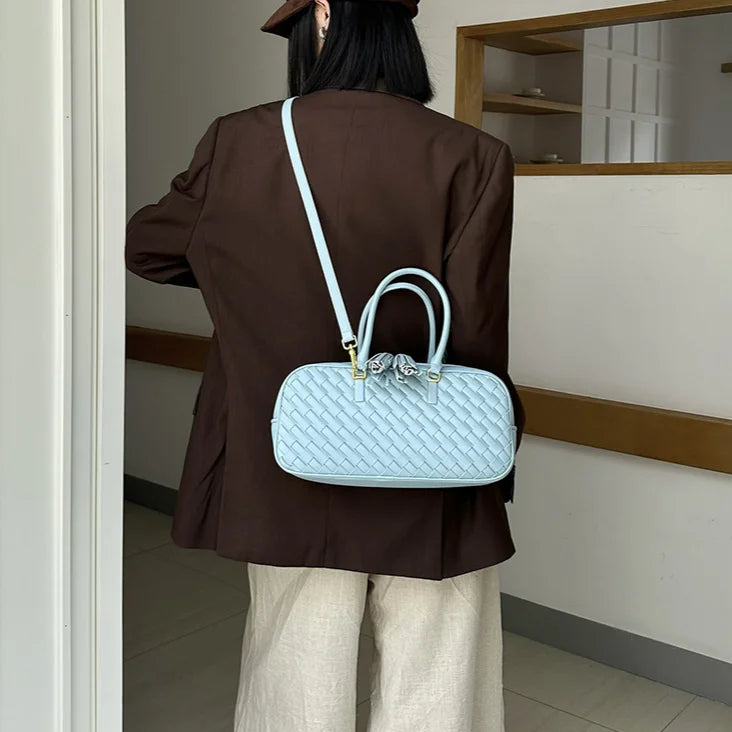 2026 New Genuine Leather Woven Bags High Quality Cowhide Handwoven Women's Handbags Crossbody Bags Boston Bags