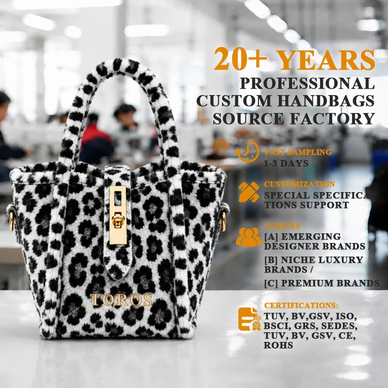 2026 New Leopard Print Plush Faux Fur Women Bucket Tote Bag Top Handle Turn-Lock Closure Handbag OEM Custom Wholesale CB10141