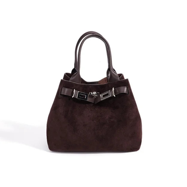 2026 New Nubuck Cowhide Ladies Handbags Bucket Bags Retro Style Genuine Leather Women's Bags Suede Bags OEM ODM