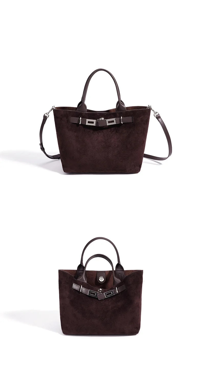 2026 New Nubuck Cowhide Ladies Handbags Bucket Bags Retro Style Genuine Leather Women's Bags Suede Bags OEM ODM