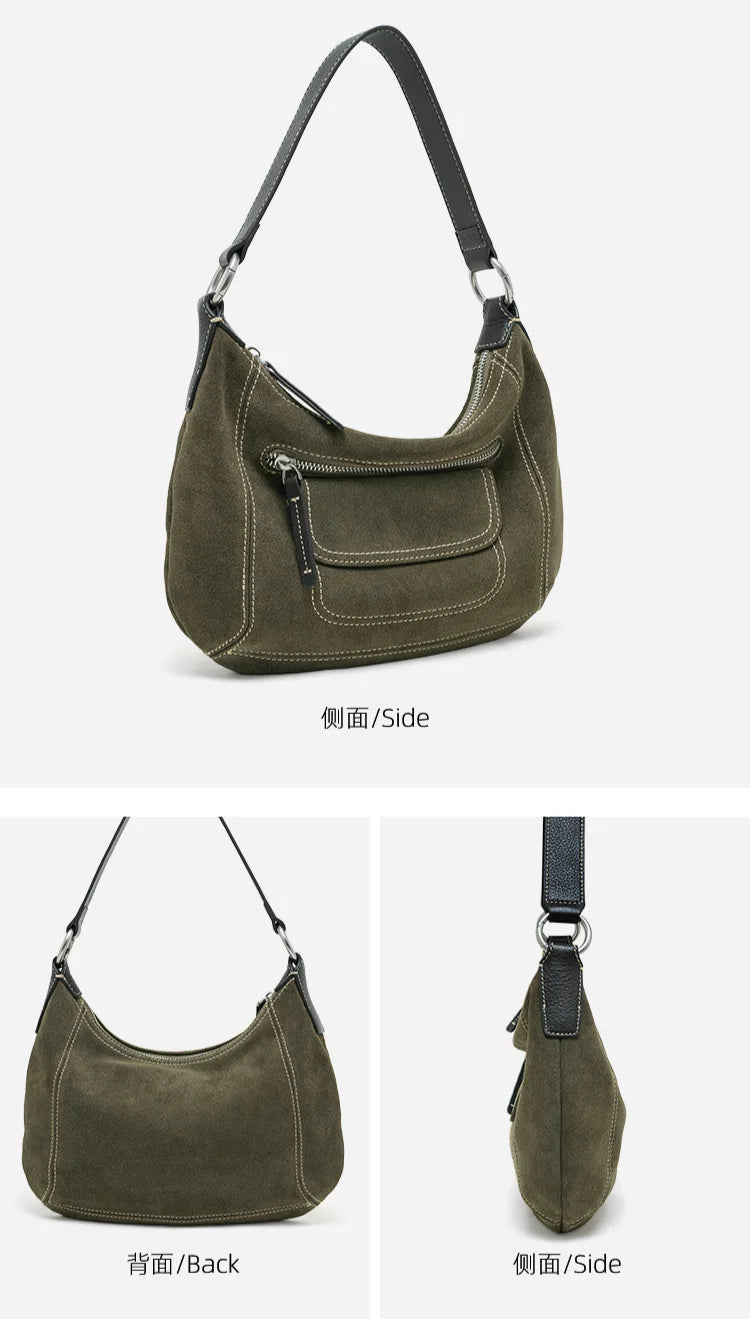 2026 New Nubuck Cowhide Women's Handbags Retro Style Genuine Leather Women's Shoulder Bags Crossbody Bags Suede Bags