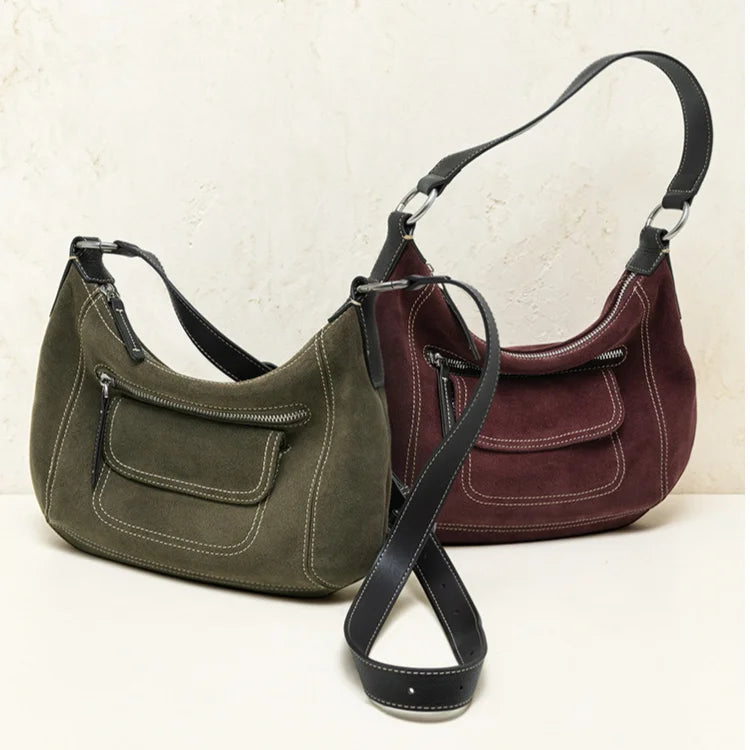 2026 New Nubuck Cowhide Women's Handbags Retro Style Genuine Leather Women's Shoulder Bags Crossbody Bags Suede Bags