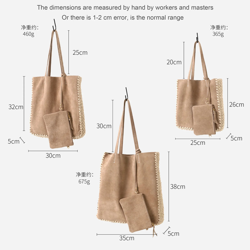 2026 New Nubuck Cowhide Women's Shoulder Bags Tote Bags Casual Fashion Genuine Leather Ladys Bag Suede Bags
