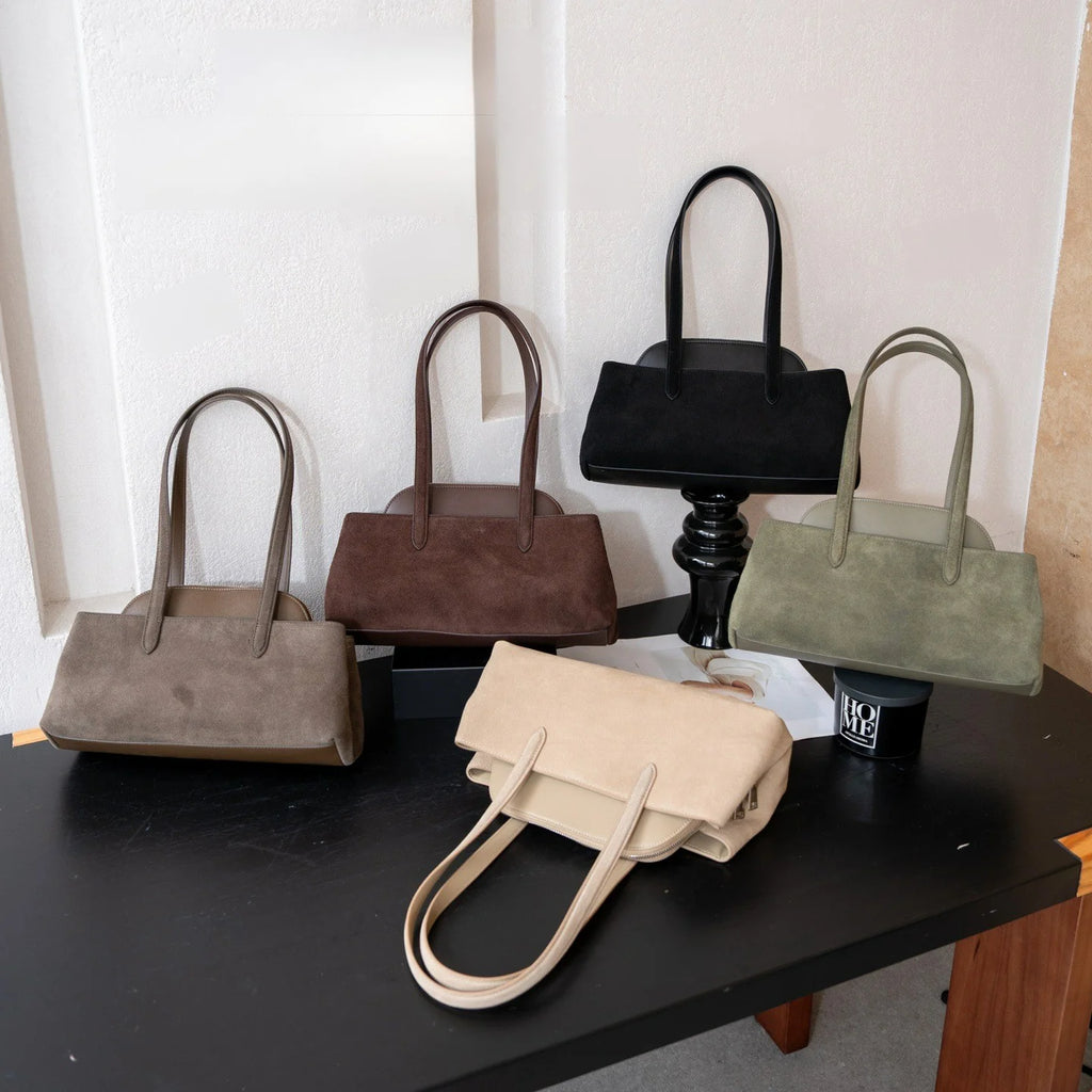 2026 New Nubuck Cowhide Women's Shoulder Bags Underarm Bags Retro Style Genuine Leather Ladys Bags Suede Leather Bags
