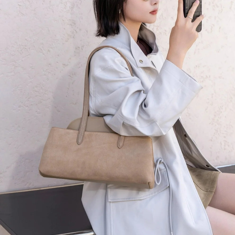 2026 New Nubuck Cowhide Women's Shoulder Bags Underarm Bags Retro Style Genuine Leather Ladys Bags Suede Leather Bags