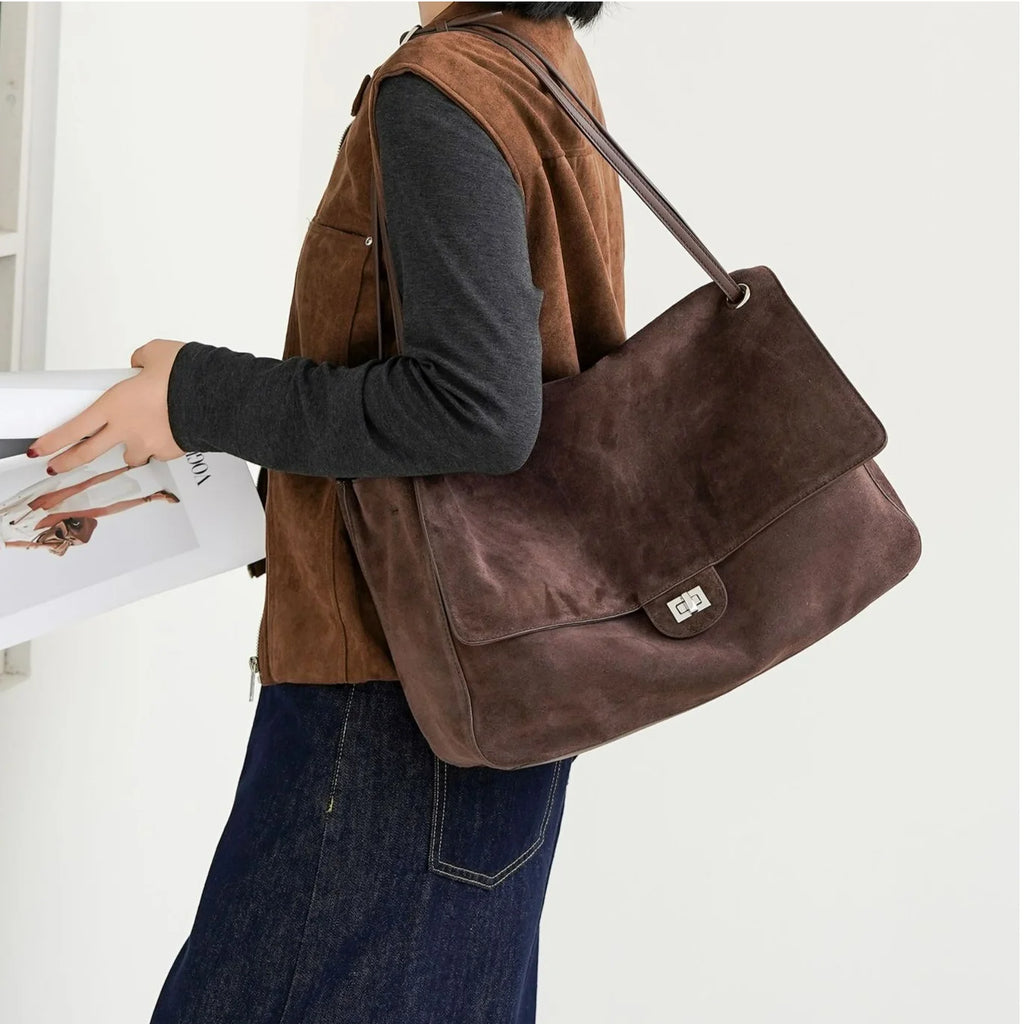 2026 New Nubuck Cowhide Women's Shoulder Bags Crossbody Bags Large Capacity Genuine Leather Ladies Bags Suede Bags