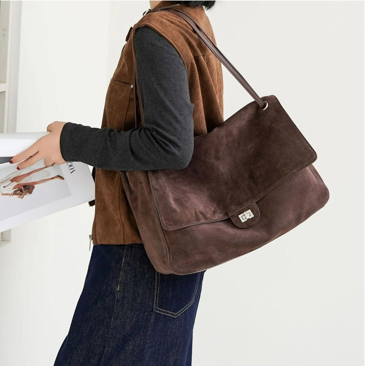 2026 New Nubuck Cowhide Women's Shoulder Bags Crossbody Bags Large Capacity Genuine Leather Ladies Bags Suede Bags