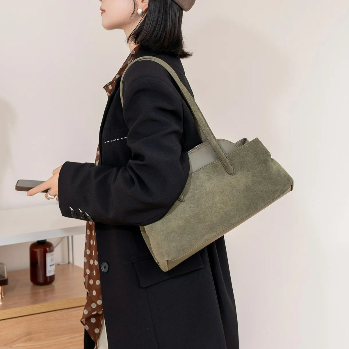 2026 New Nubuck Cowhide Women's Shoulder Bags Underarm Bags Retro Style Genuine Leather Ladys Bags Suede Leather Bags