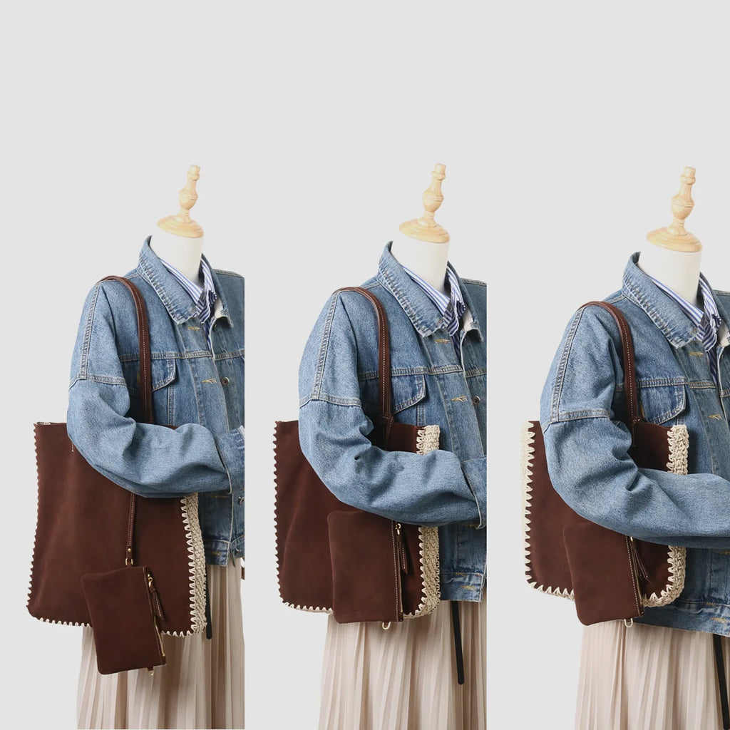 2026 New Nubuck Cowhide Women's Shoulder Bags Tote Bags Casual Fashion Genuine Leather Ladys Bag Suede Bags