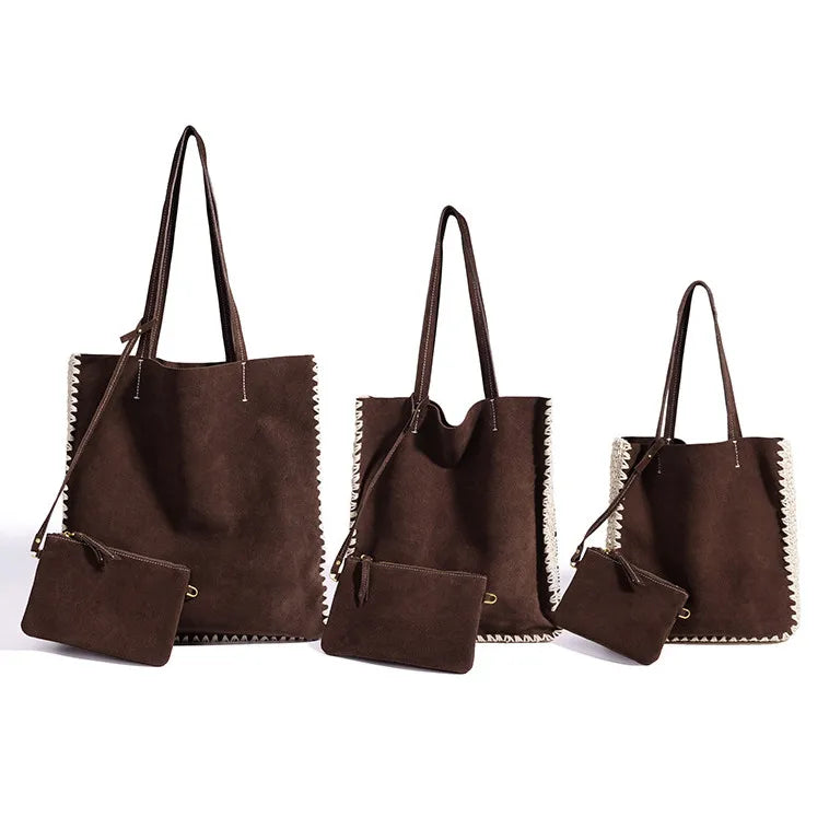 2026 New Nubuck Cowhide Women's Shoulder Bags Tote Bags Casual Fashion Genuine Leather Ladys Bag Suede Bags