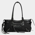 2026 New Retro Suede PU Motorcycle Bag for Women Versatile Riveted for Bag High-End Large Capacity Shoulder Handbag Two Zipper