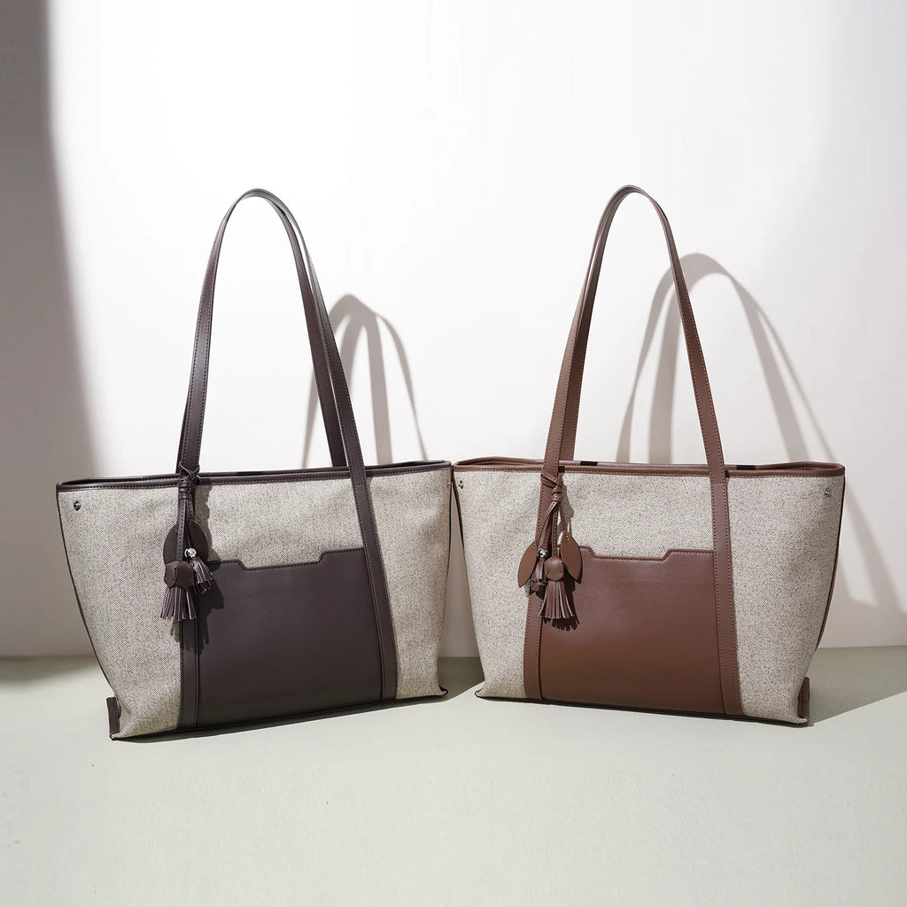 2026 New Style Canvas with Cowhide Tote Bags Casual Fashion Women's Shoulder Bag Large Capacity Ladys Handbags