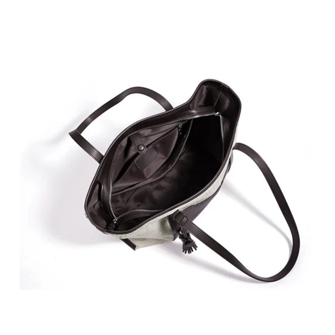 2026 New Style Canvas with Cowhide Tote Bags Casual Fashion Women's Shoulder Bag Large Capacity Ladys Handbags