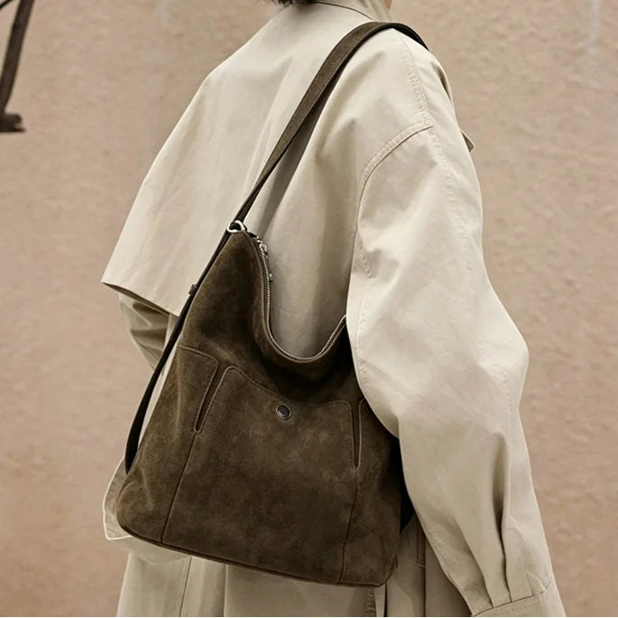 2026 New Style Suede Leather Bags Casual Fashion Genuine Leather Women's Shoulder Bags Hobo Bag Retro Nubuck Cowhide Ladys Bags