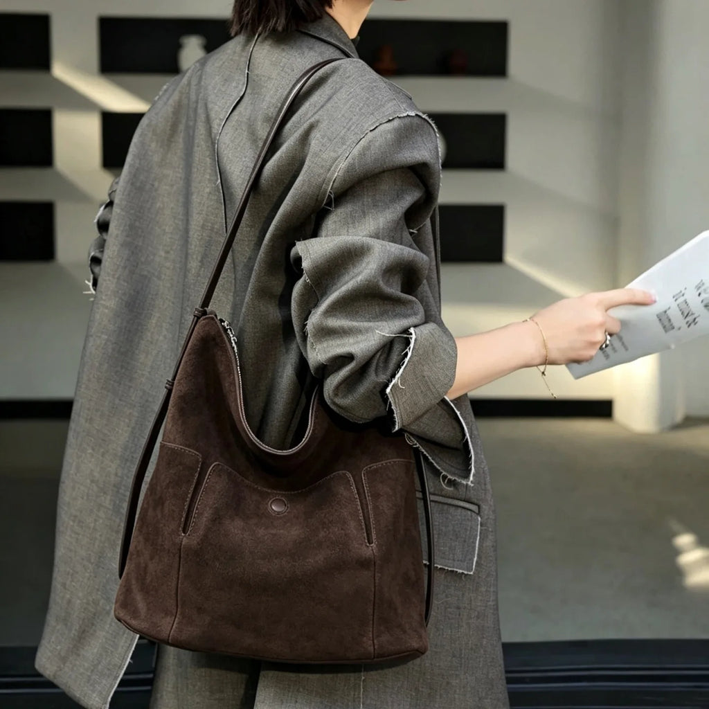2026 New Style Suede Leather Bags Casual Fashion Genuine Leather Women's Shoulder Bags Hobo Bag Retro Nubuck Cowhide Ladys Bags