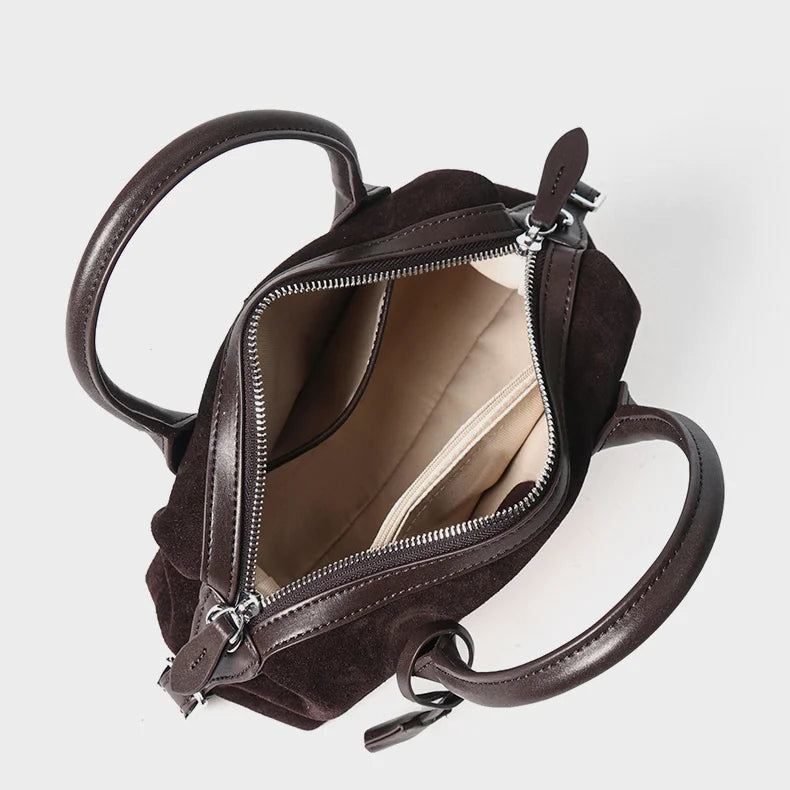 2026 New Suede Bags Casual Fashion Nubuck Cowhide Women's Handbags Crossbody Bags Retro Boston Bag Genuine Leather Ladies Bags