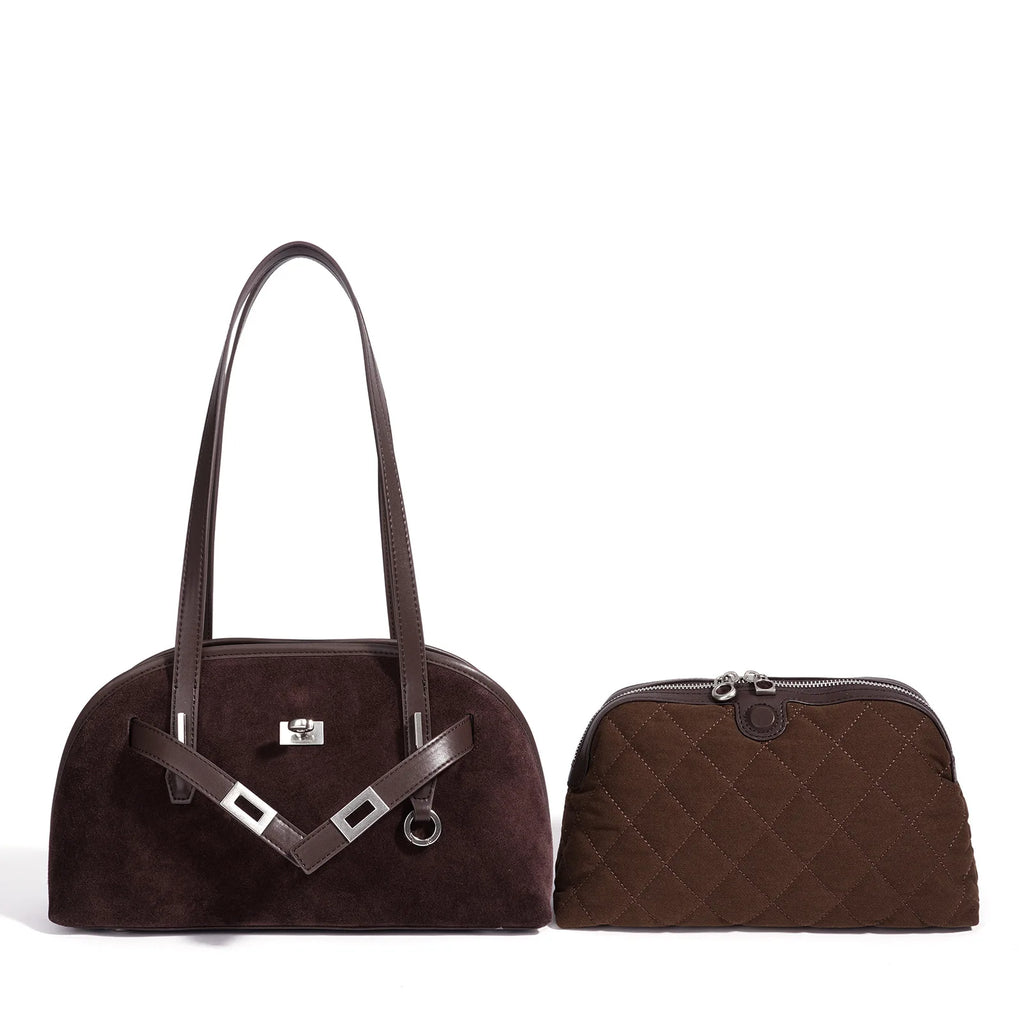 2026 New Suede Bags Design Fashion Nubuck Cowhide Ladies Shoulder Bags Underarm Bags Luxury Genuine Leather Women's Bags