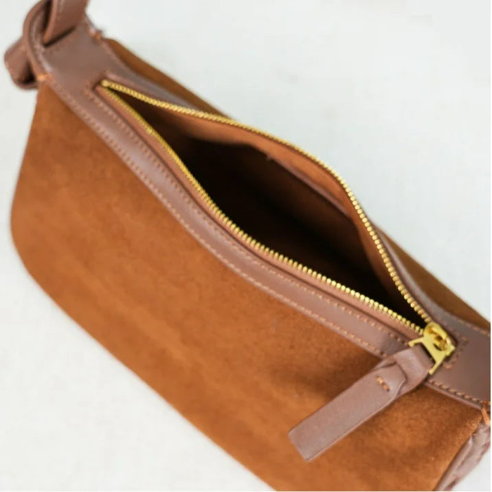 2026 New Suede Bags Retro Style Nubuck Cowhide Ladies Shoulder Bags Crossbody Bags Genuine Leather Women's Bags