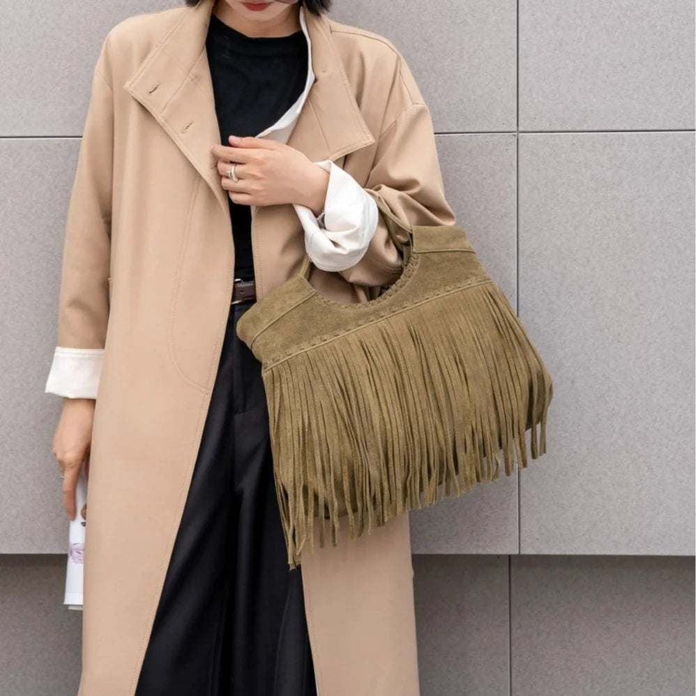 2026 New Suede Cowhide Women's Handbags Bohemian Style High Quality Genuine Leather Ladies Shoulder Bags Crossbody Bags