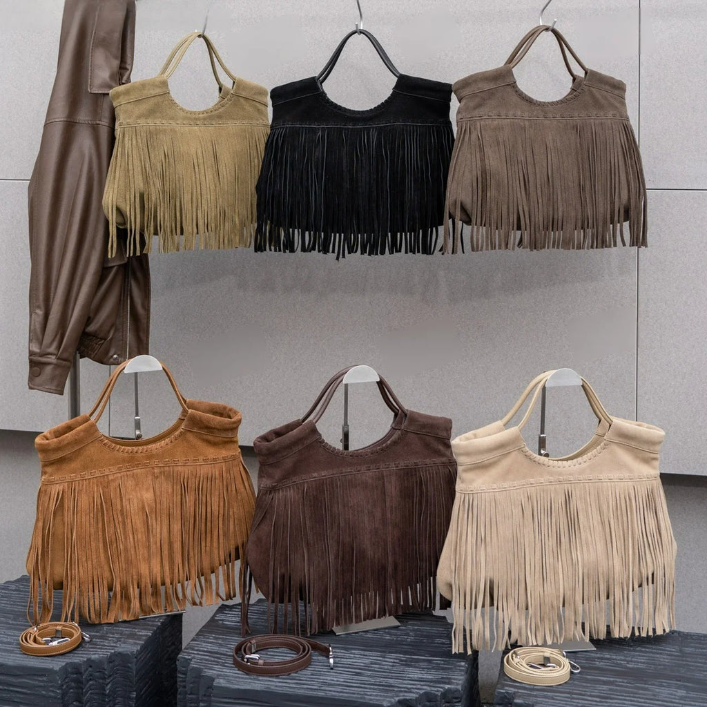 2026 New Suede Cowhide Women's Handbags Bohemian Style High Quality Genuine Leather Ladies Shoulder Bags Crossbody Bags