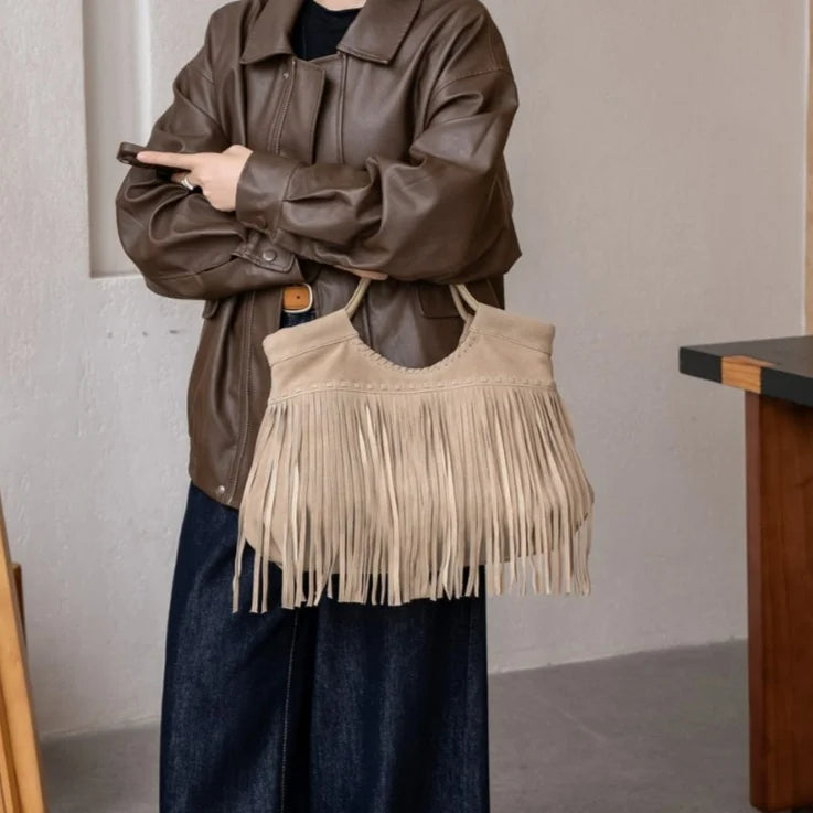 2026 New Suede Cowhide Women's Handbags Bohemian Style High Quality Genuine Leather Ladies Shoulder Bags Crossbody Bags