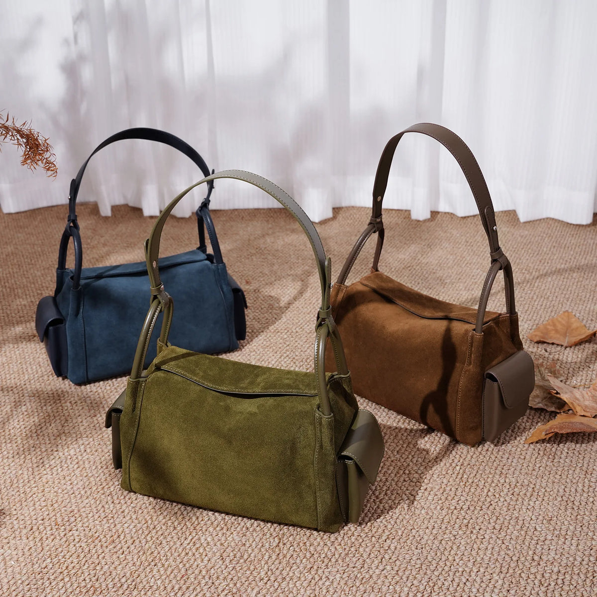 2026 New Suede Leather Bags Retro Casual Nubuck Cowhide Women's Shoulder Bags Underarm Bags Genuine Leather Handbags for Women