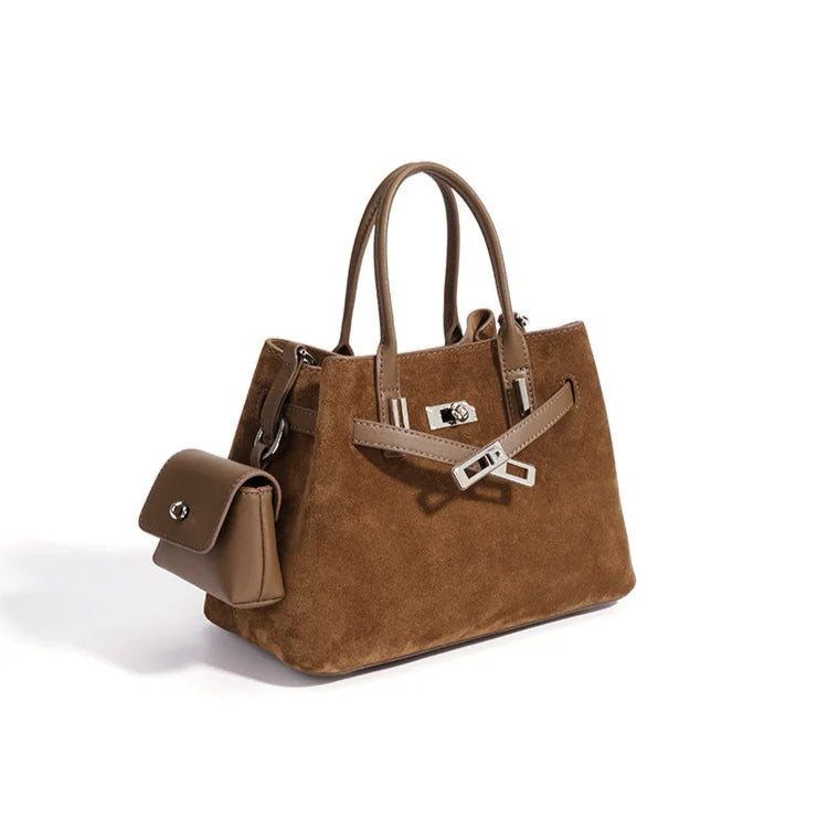 2026 New Suede Leather Bags Women's handbags Crossbody Shoulder Bags Retro Nubuck Cowhide Ladies Bags Bucket Bags