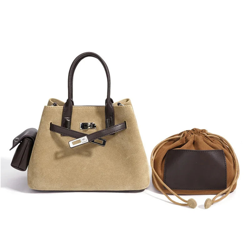 2026 New Suede Leather Bags Women's handbags Crossbody Shoulder Bags Retro Nubuck Cowhide Ladies Bags Bucket Bags