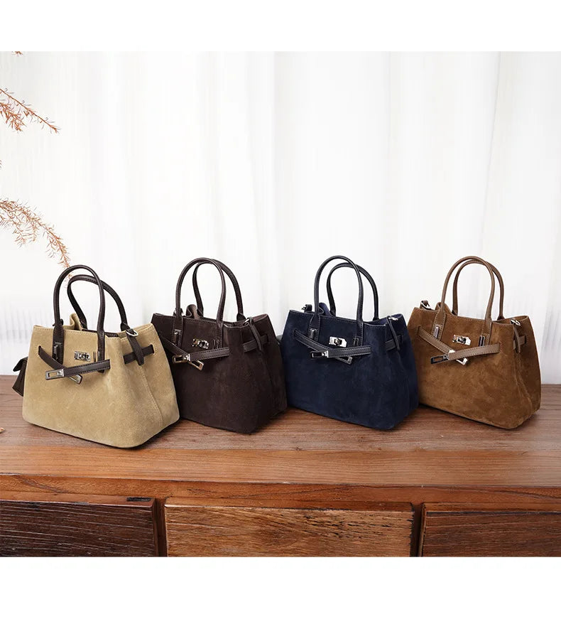 2026 New Suede Leather Bags Women's handbags Crossbody Shoulder Bags Retro Nubuck Cowhide Ladies Bags Bucket Bags