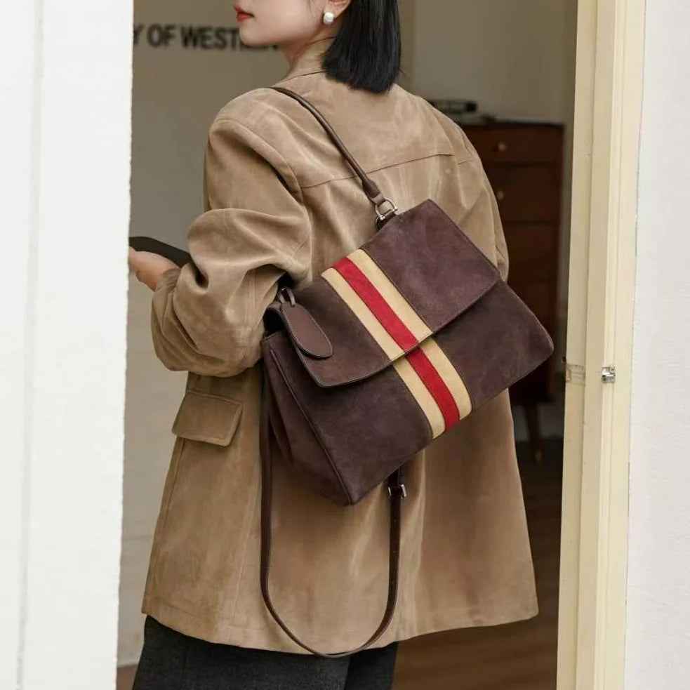 2026 New Suede Leather Women's Handbags Casual Fashion Nubuck Cowhide Ladies Shoulder Bag Crossbody Bag Genuine Leather Handbags