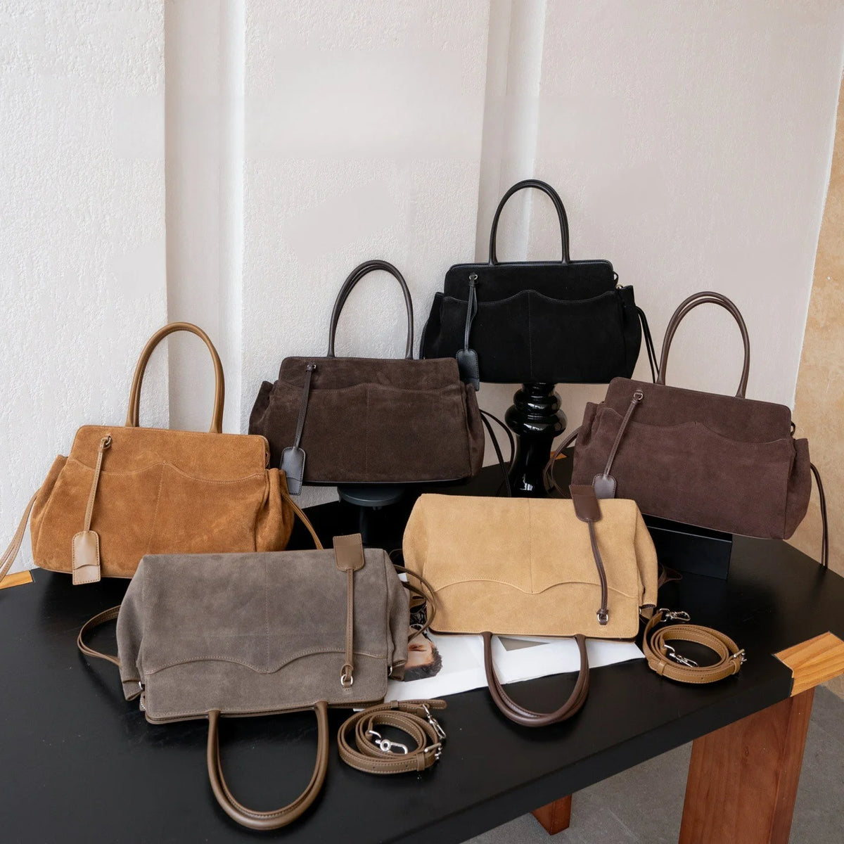 2026 New Suede Leather Women's Handbags Crossbody Bag Retro Style Nubuck Cowhide Ladies Bags Genuine Leather Handbags