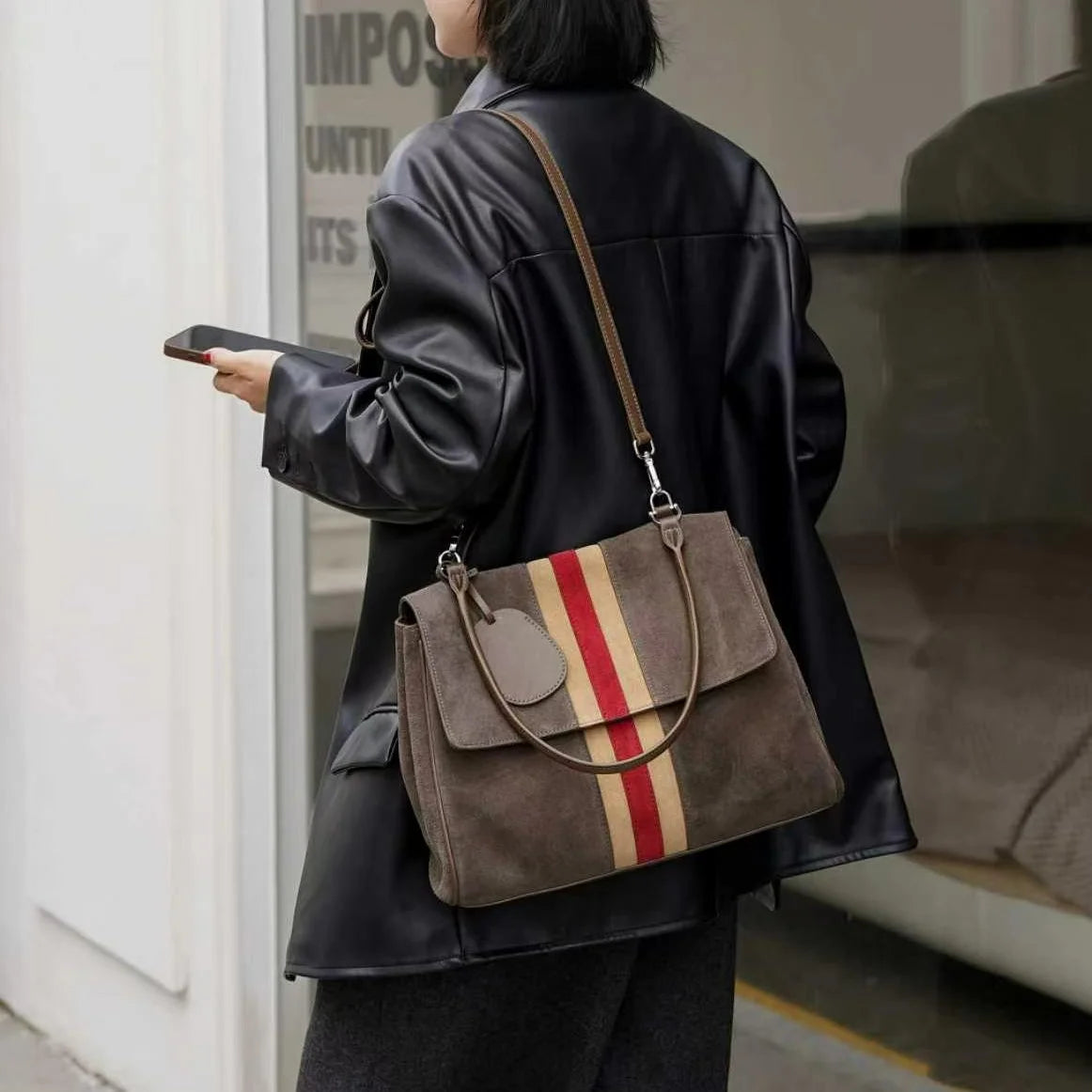 2026 New Suede Leather Women's Handbags Casual Fashion Nubuck Cowhide Ladies Shoulder Bag Crossbody Bag Genuine Leather Handbags