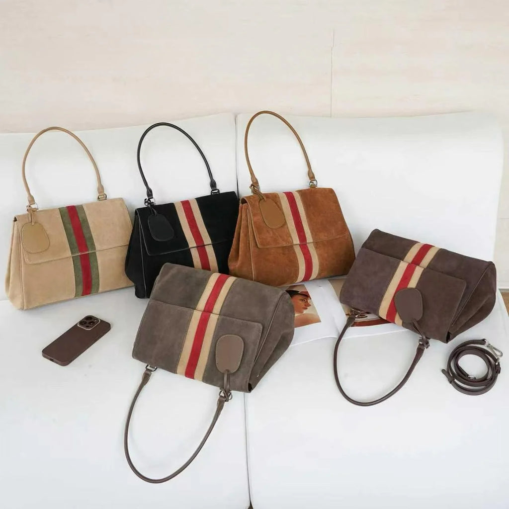 2026 New Suede Leather Women's Handbags Casual Fashion Nubuck Cowhide Ladies Shoulder Bag Crossbody Bag Genuine Leather Handbags