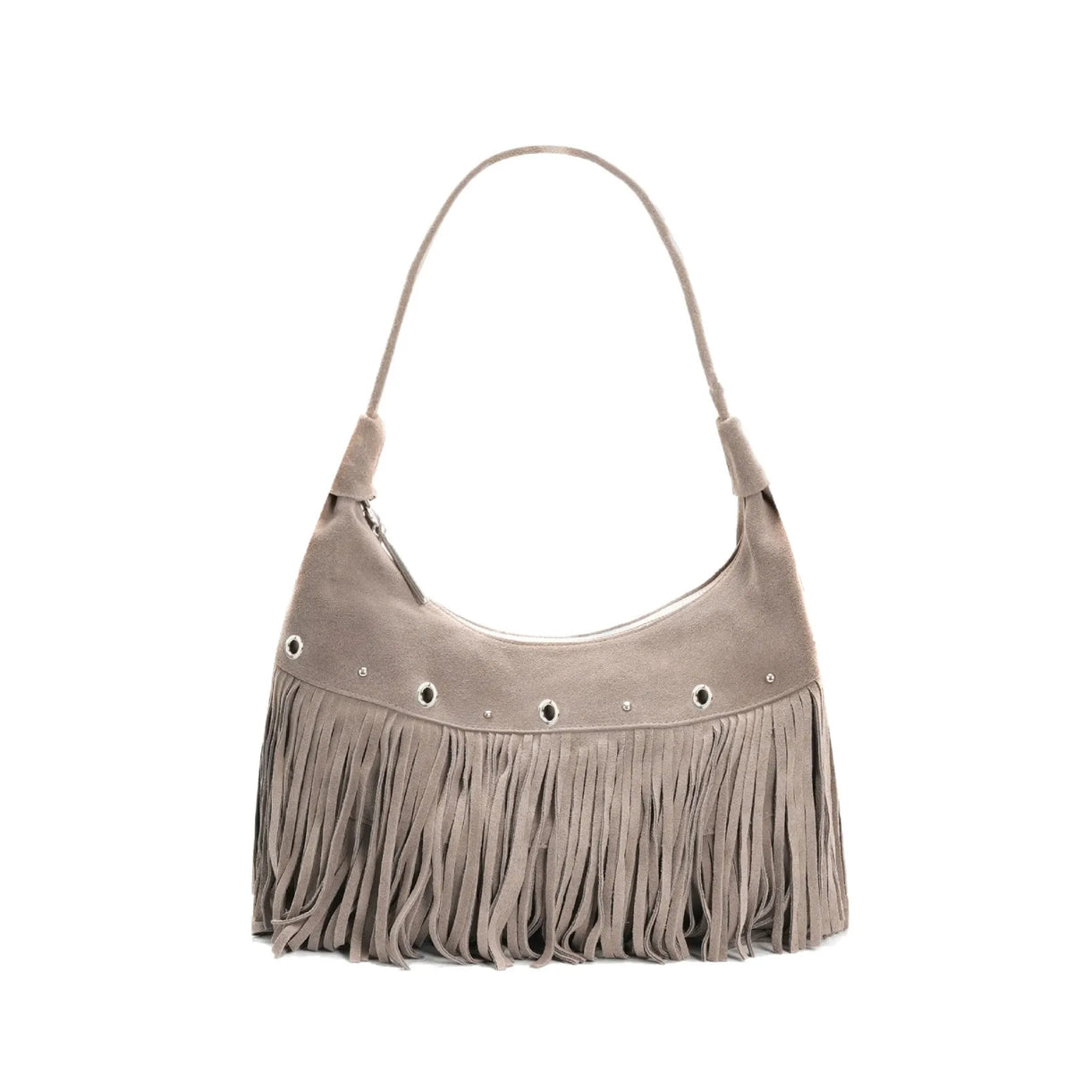 2026 New Suede Leather Women's Shoulder Bags Underarm Bags Fashion Rivet Tassel Decoration Genuine Leather Ladies Bags