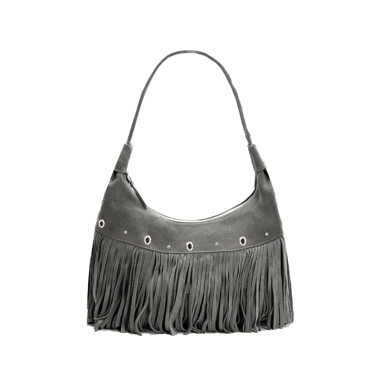 2026 New Suede Leather Women's Shoulder Bags Underarm Bags Fashion Rivet Tassel Decoration Genuine Leather Ladies Bags
