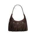 2026 New Suede Leather Women's Shoulder Bags Underarm Bags Fashion Rivet Tassel Decoration Genuine Leather Ladies Bags