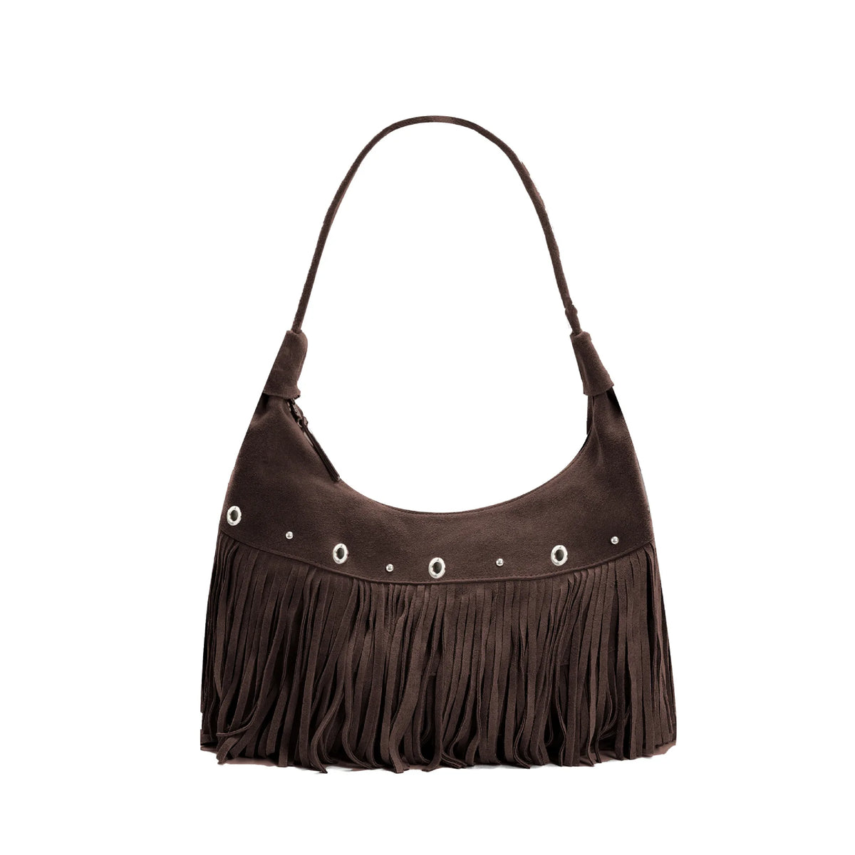 2026 New Suede Leather Women's Shoulder Bags Underarm Bags Fashion Rivet Tassel Decoration Genuine Leather Ladies Bags